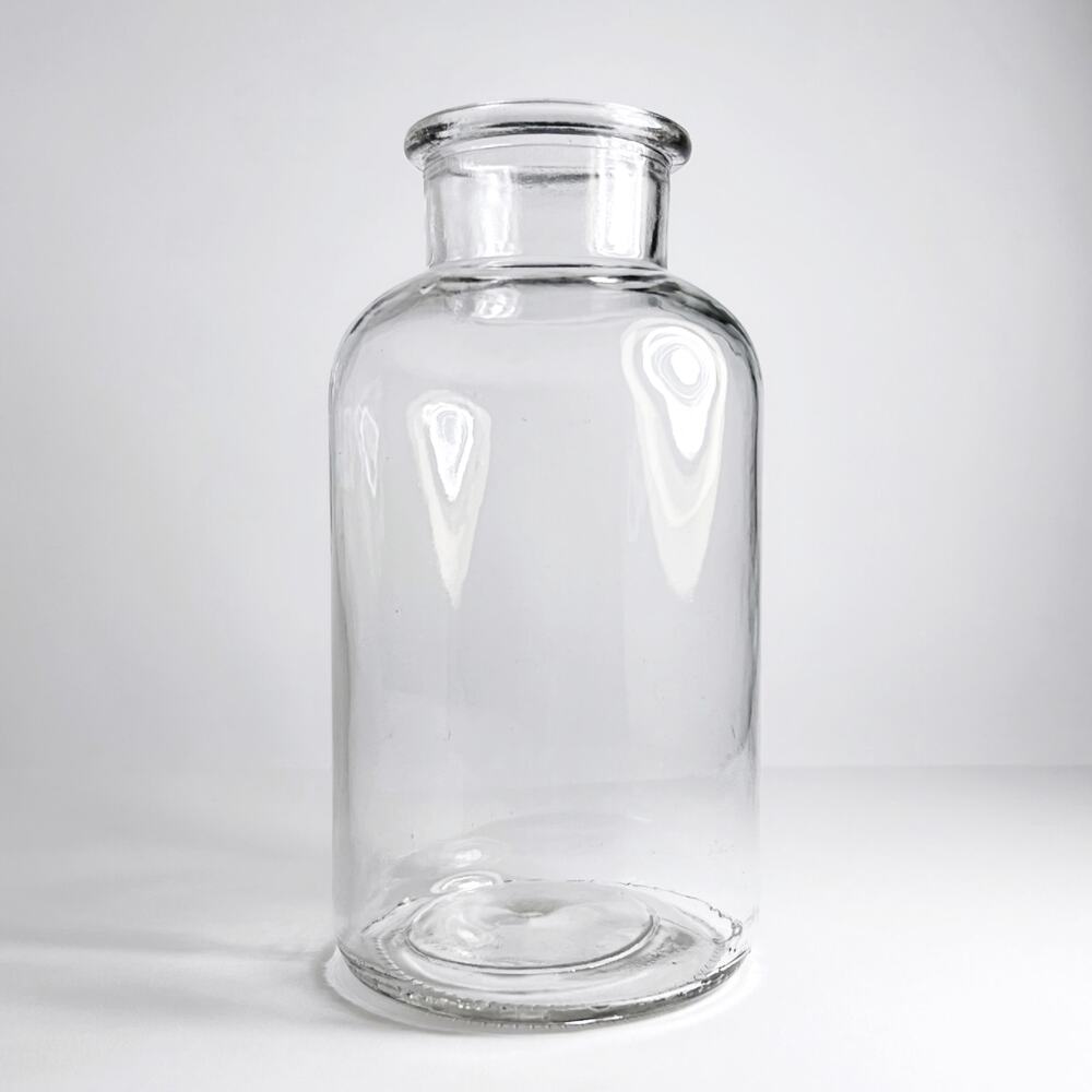 Vintage Wide Neck Rolled Rim Chunky Bottle Vase, Clear Glass (EUC)
